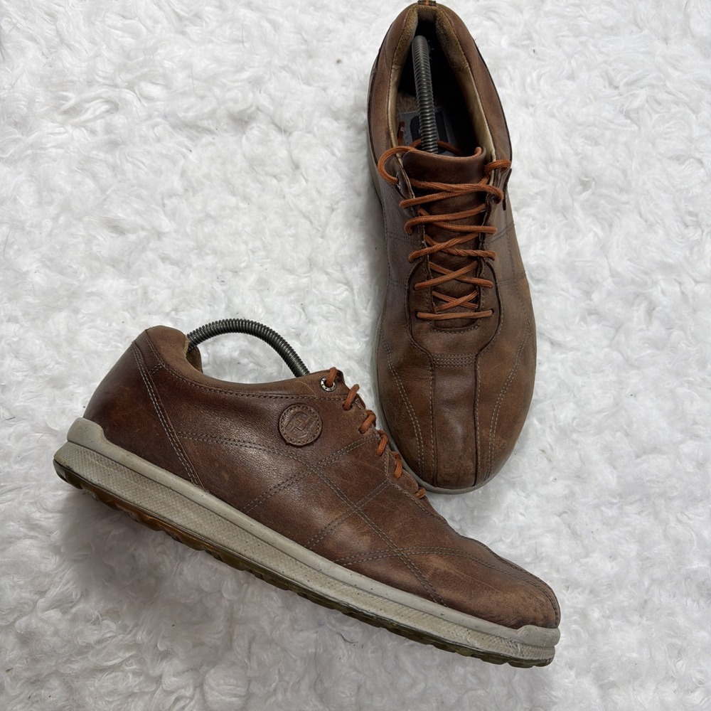 Foot Joy Stratos Golf Shoes Spikeless Leather Brown Cork‎ Insole Mens 10M FJ